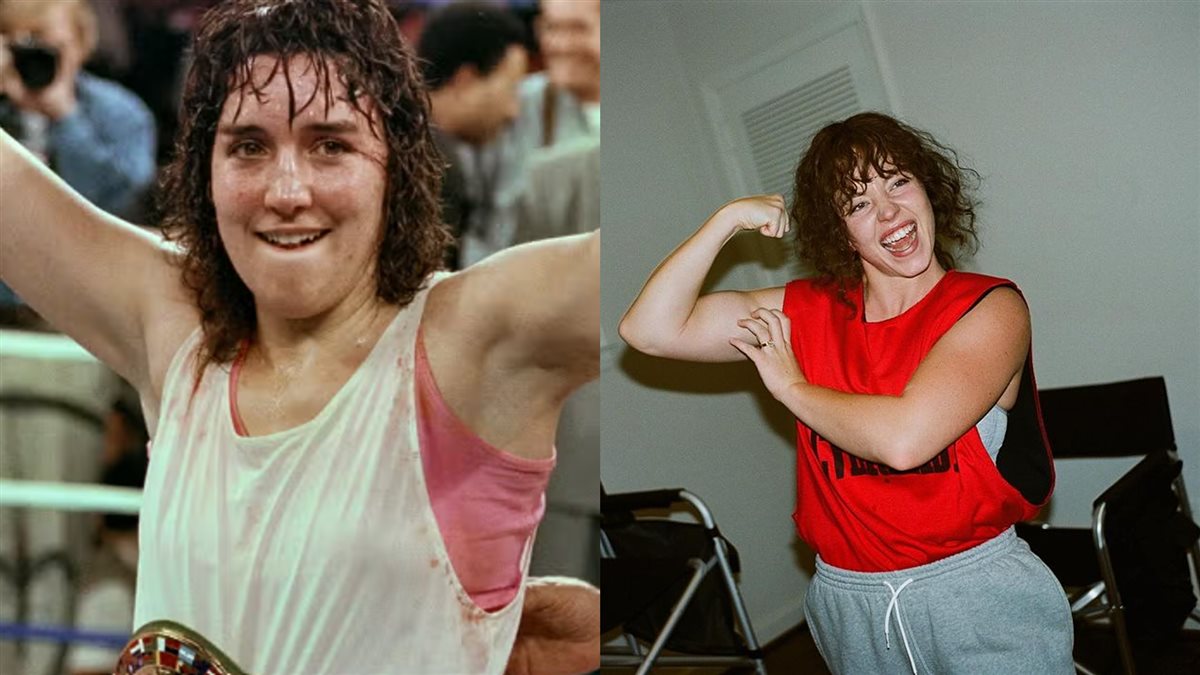 <strong>سيدني سويني في شخصية الملاكمة كريستي مارتن والملاكمة الحقيقية كريستي مارتن</strong>