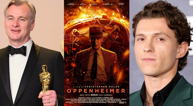 <strong>الممثل البريطاني توم هولاند والفيلم الشهير Oppenheimer ومخرجه العالمي كريستوفر نولان</strong>