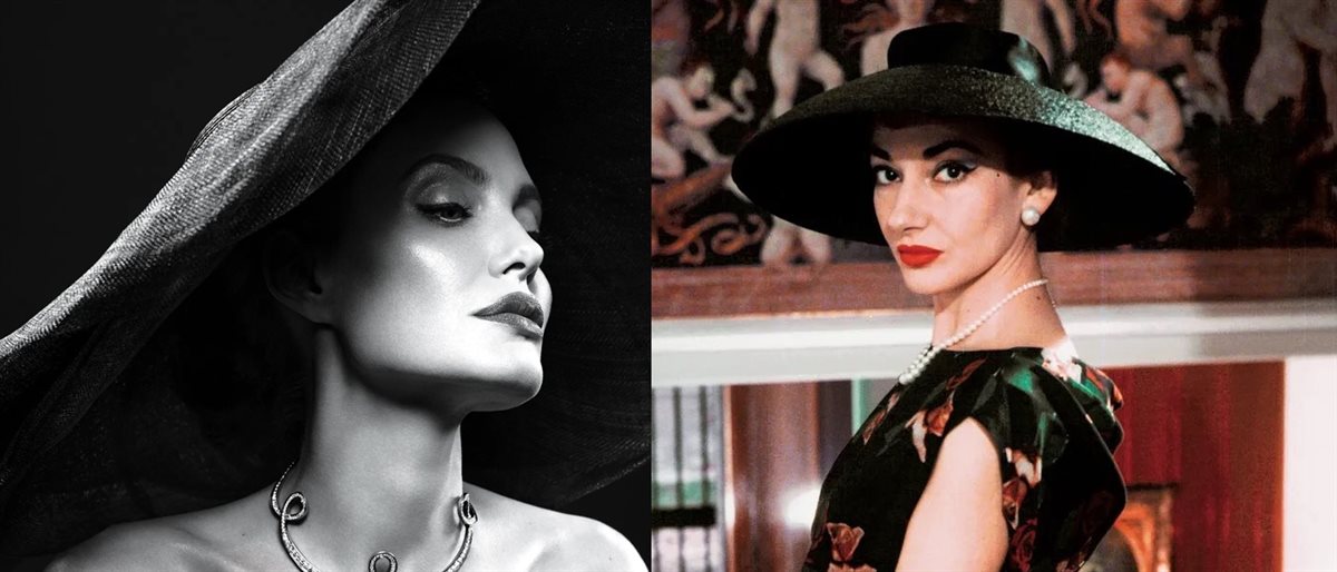 <strong>ماريا كالاس الحقيقية و أنجلينا جولي في شخصية ماريا كالاس من الفيلم الوثائقي الجديد Maria</strong>