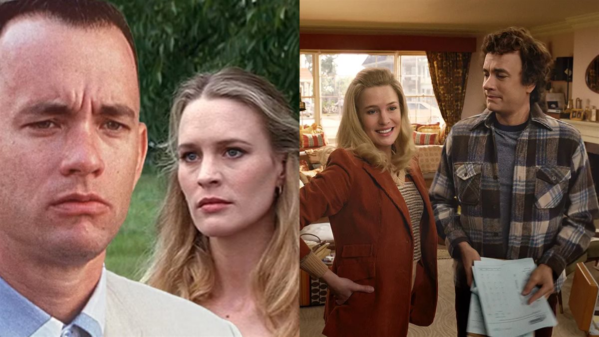 <strong>بالترتيب .. الفنانين توم هانكس و روبين رايت في فيلمهم الجديد Here وصورتهم في فيلمهم الشهير Forrest Gump</strong>