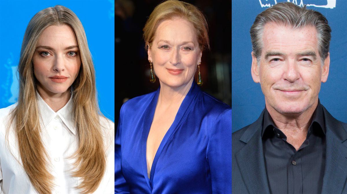 <strong>الممثلين بيرس بروسنان و ميريل ستريب و أماندا سيفريد أبطال سلسلة أفلام Mamma Mia</strong>