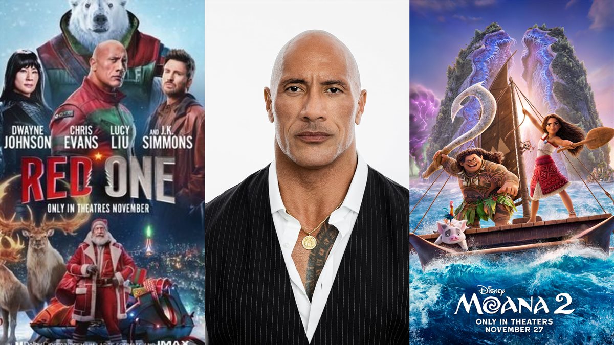 <strong>المصارع والممثل العالمي دوين جونسون وصورة أفيش أحدث أفلامه Moana 2 و Red One</strong>