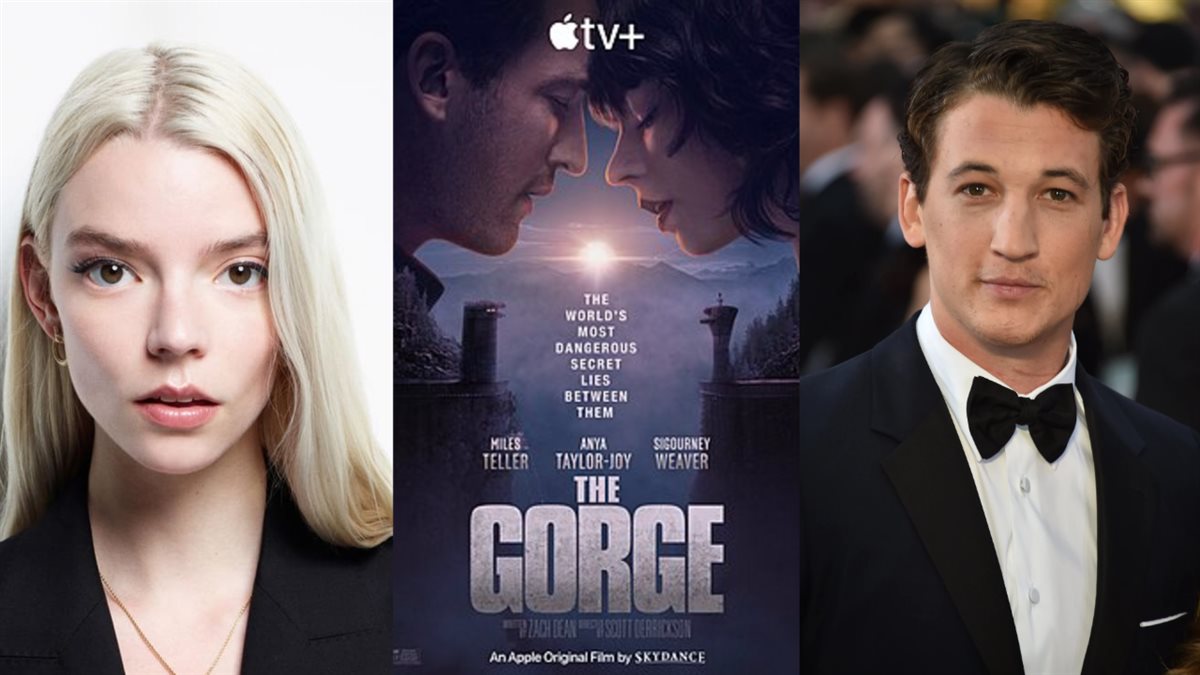 <strong>النجوم مايلز تيلر و أنيا تايلور جوي وصورتهم على أفيش فيلمهم الجديد The Gorge</strong>
