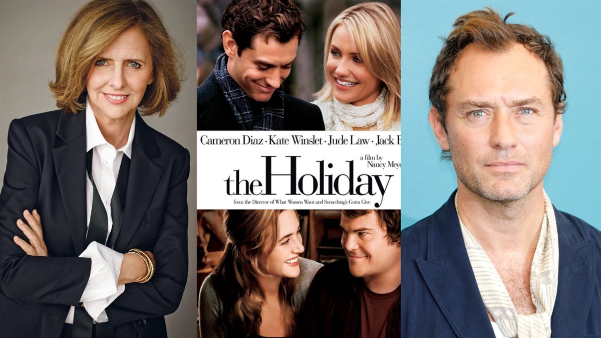<strong>جود لو وفيلمه الشهير The Holiday ومؤلفة ومخرجة الفيلم نانسي مايرز</strong>