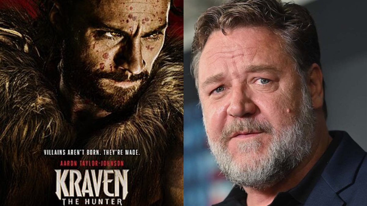<strong>راسل كرو وصورة أفيش فيلمه الجديد Kraven the Hunter بطولته مع آرون تايلور جونسون</strong>