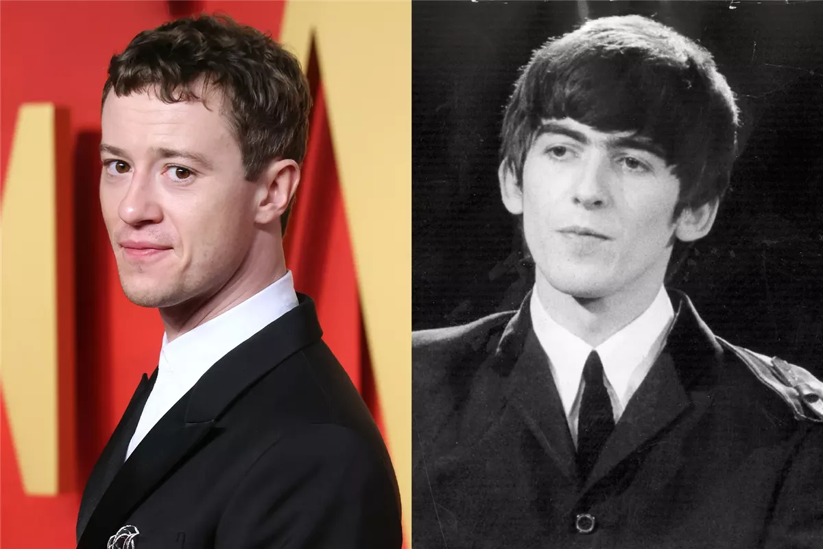 <strong>المطرب جورج هاريسون بطل فرقة The Beatles الغنائية والممثل جوزيف كوين الذي سيُجسد قصة حياته في فيلم وثائقي ضخم عن أعضاء الفرقة الـ 4</strong>