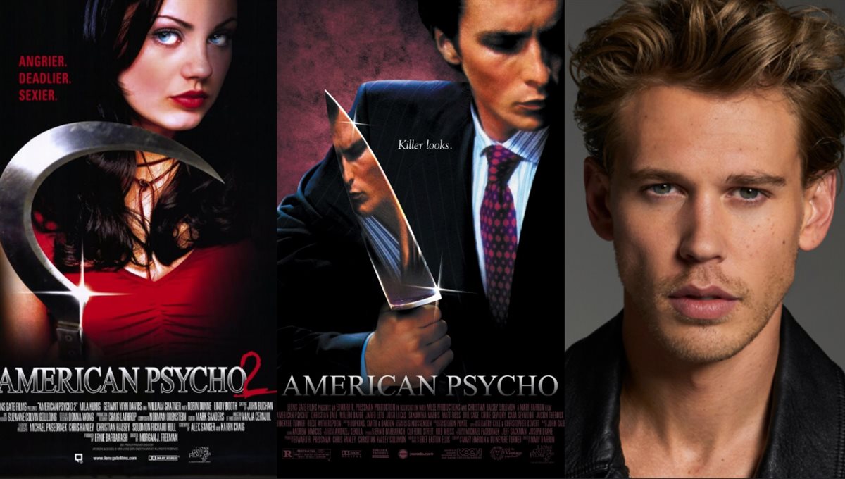 <strong>الممثل أوستن باتلر بطل النسخة الجديدة فيلم American Psycho المُقتبسة من أفلام بنفس الأسم وصورة أفيشات النسخ القديمة</strong>