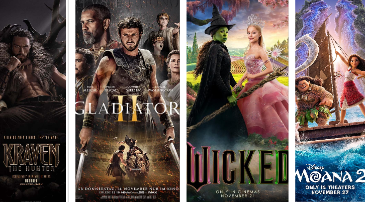 <strong>صور أفيشات أفلام Moana 2 و Wicked و Gladiator 2 و Kraven The Hunter</strong>