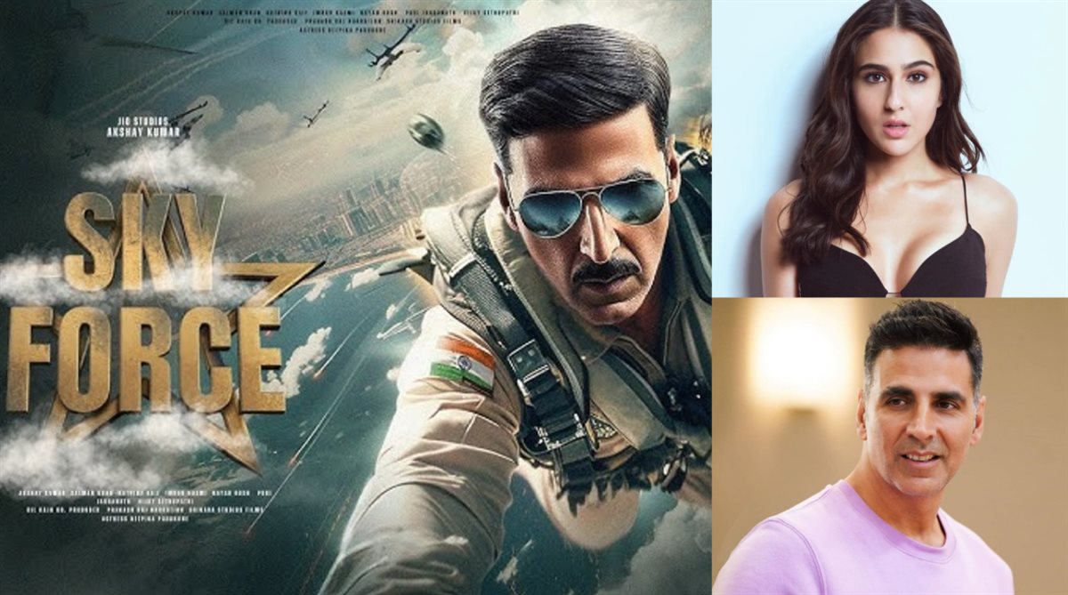 <strong>أكشاي كومار و سارة علي خان وصورته على أفيش فيلمهم الهندي الجديد Sky Force</strong>