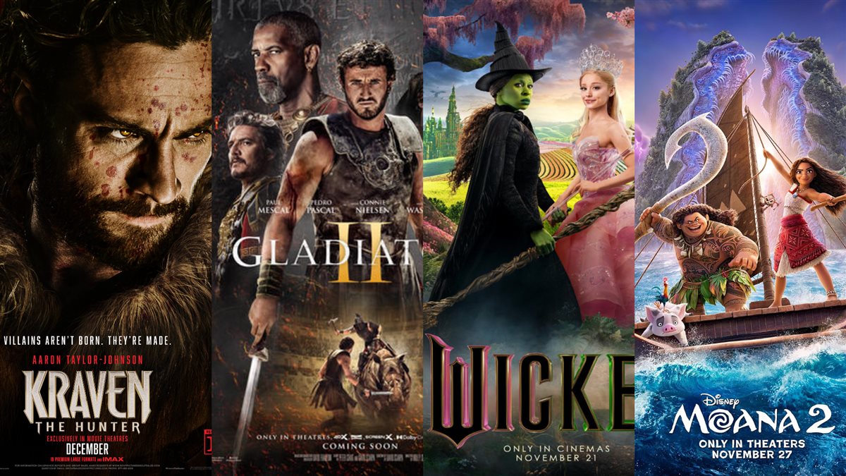 <strong>صورة أفيش فيلم Moana 2 المتصدر للمركز الأول بسينمات المملكة المتحدة البريطانية وأيرلندا والأفلام الأخرى المعروضة هناك وهي Wicked و Gladiator 2 و Kraven The Hunter</strong>