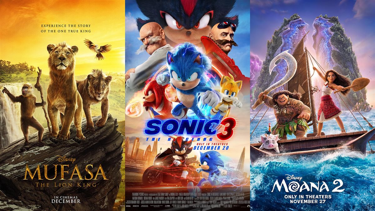 <strong>صور أفيشات أقوى 3 أفلام رسوم متحركة Moana 2 و Sonic the Hedgehog 3 و Mufasa: The Lion King</strong>