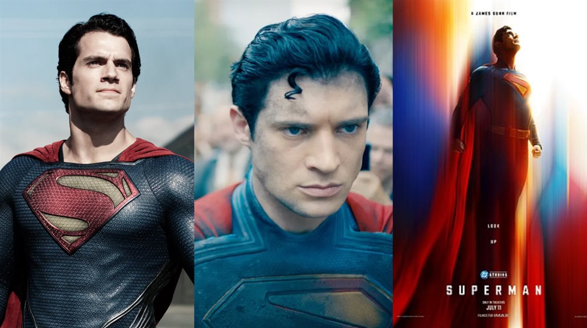 <strong>صورة أفيش الفيلم الجديد Superman وبطل الفيلم ديفيد كورينسويت في شخصية الرجل الخارق سوبر مان والممثل البريطاني هنري كافيل في شخصية سوبر مان بـ أفلامه السابقة</strong>