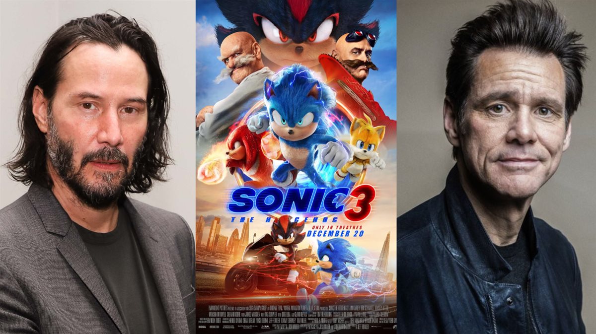 <strong>جيم كاري و كيانو ريفز أبطال فيلم 3 Sonic The Hedgehog الذي يُعرض حالياً بالسينمات وصورة أفيش الفيلم</strong>