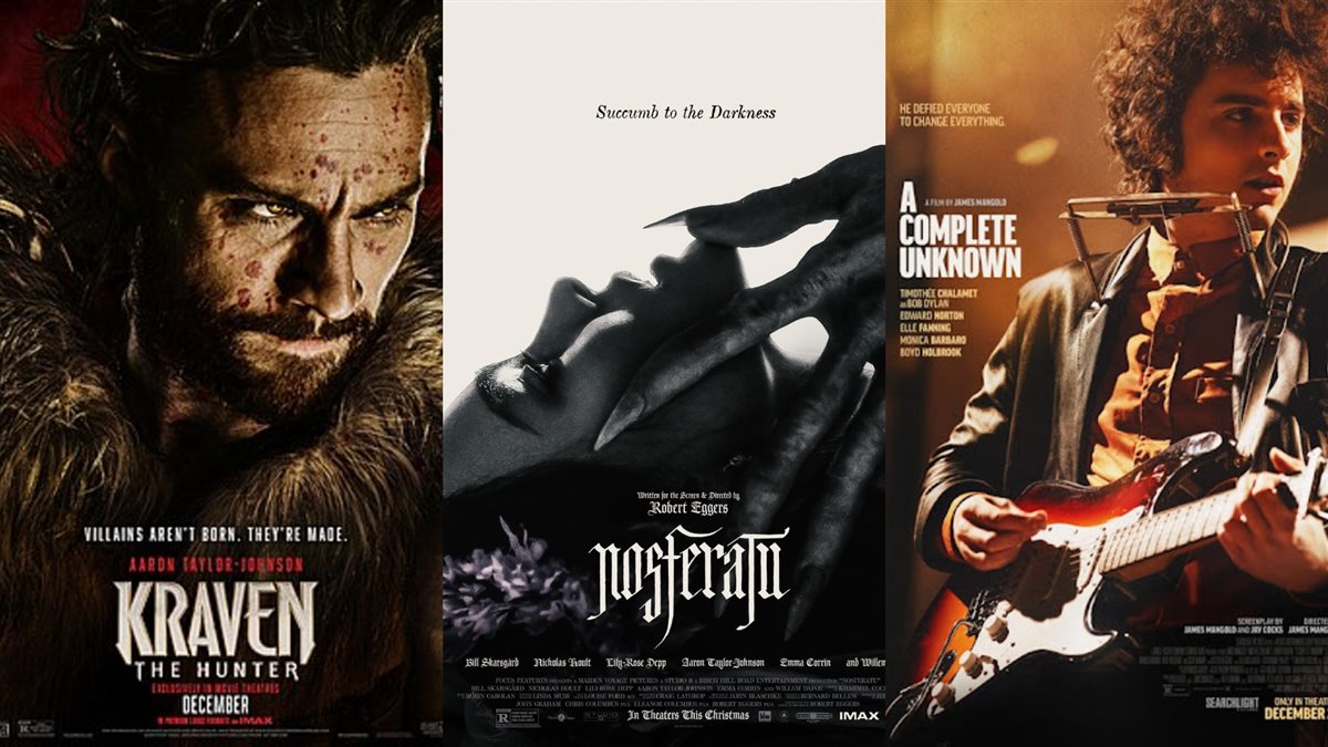 <strong>صور أفيشات الأفلام السينمائية العالمية المعروضة حالياً بالسينمات وهم A Complete Unknown و Nosferatu و Kraven The Hunter</strong>