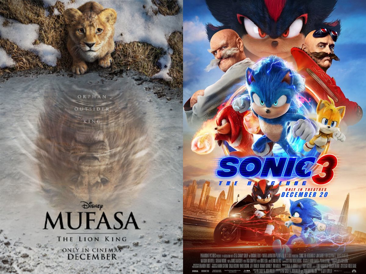 <strong>صورة أفيشات أفلام Sonic the Hedgehog 3 و Mufasa: The Lion King</strong>