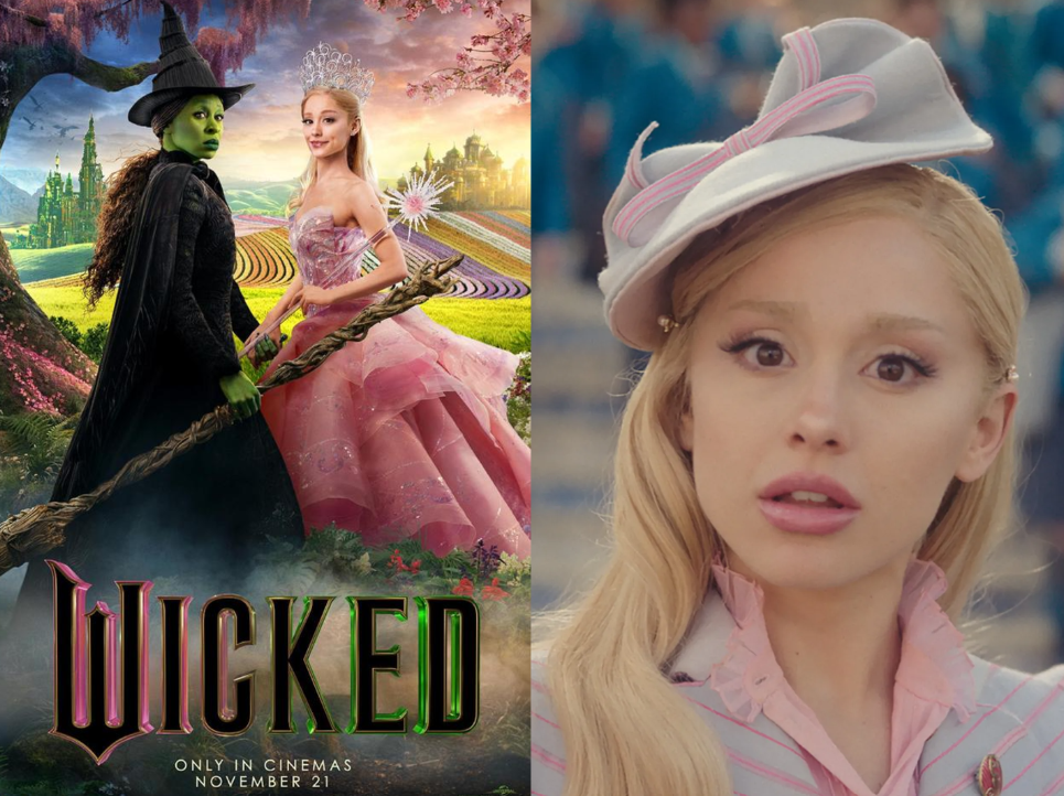 <strong>أريانا جراندي في شخصية جليندا في فيلمها Wicked وصورتها على أفيش الفيلم</strong>