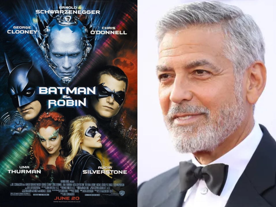 <strong>جورج كلوني وصورة أفيش فيلمه Batman & Robin</strong>