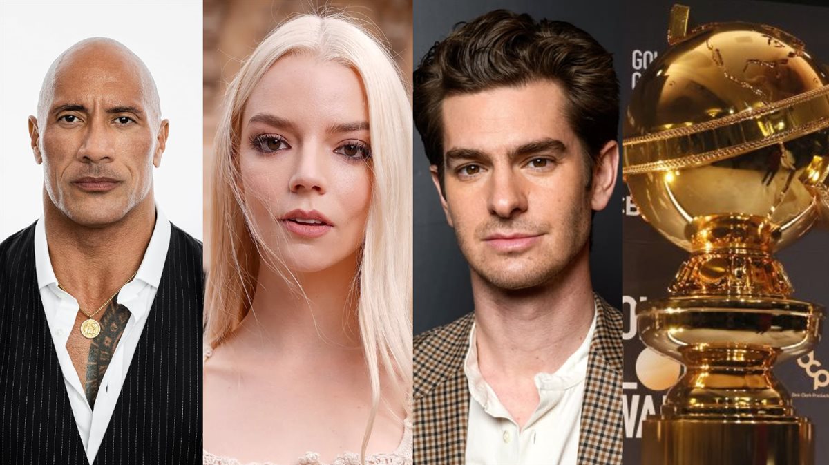 <strong>بعض الممثلين المقدمين لحفل توزيع جوائز جولدن جلوب Golden Globes 2025 وهم أندرو جارفيلد و أنيا تايلور جوي و دوين جونسون</strong>