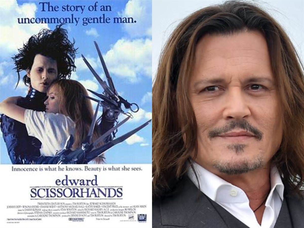 <strong>جوني ديب وصورته على أفيش فيلمه الشهير Edward Scissorhands</strong>