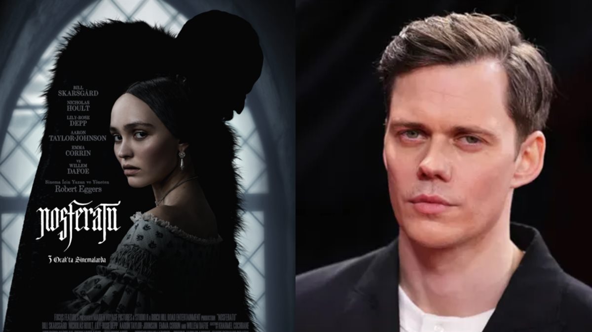 <strong>الممثل السويدي بيل سكارسجارد بطل الفيلم الجديد Nosferatu وصورة أفيش الفيلم</strong>