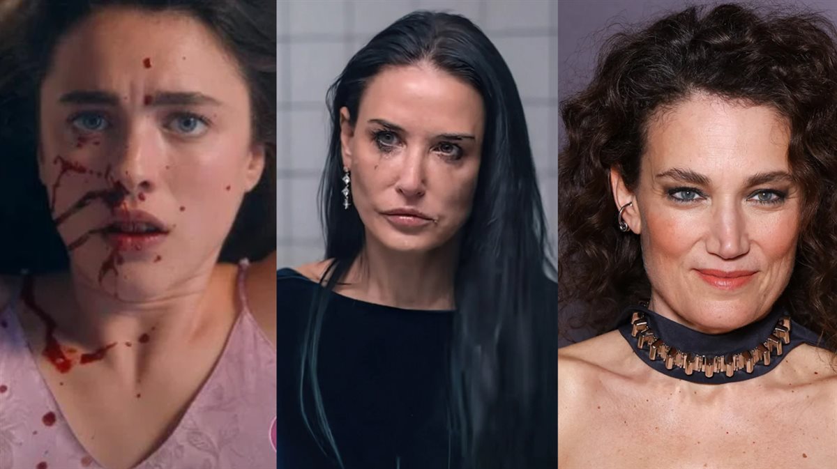 <strong>كورالي فارجيت مخرجة فيلم The Substance وبطلات الفيلم ديمي مور و مارجريت كوالي</strong>