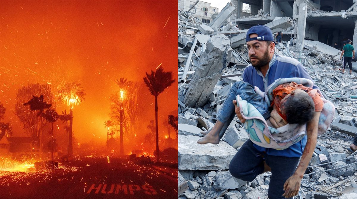 <strong>مشهد من حرب غزة و حرائق ولاية كاليفورنيا</strong>