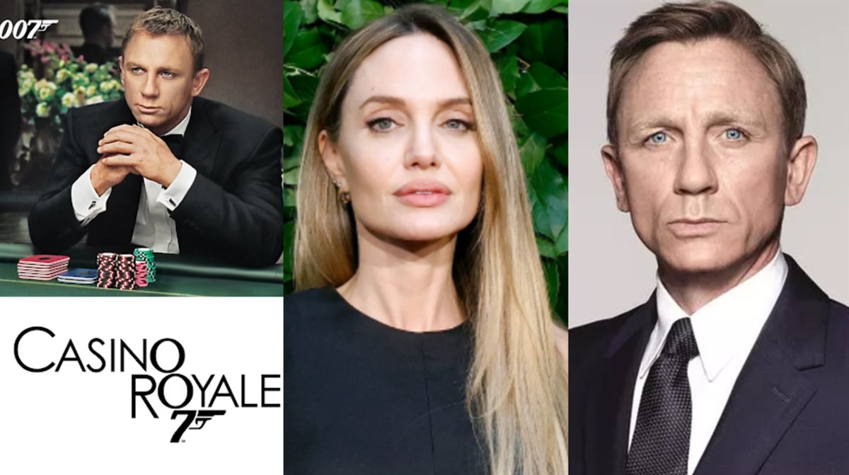 <strong>دانيال كريج بطل سلسلة أفلام James Bond و أنجلينا جولي وصورة أفيش فيلمه الشهير من السلسلة Casino Royale</strong>