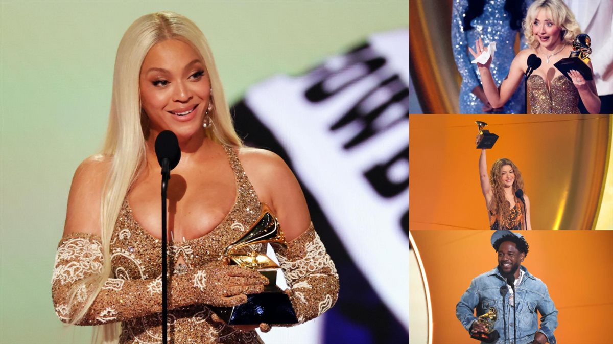 <strong>أبرز الفائزين بجوائز جرامي في حفل توزيع جوائز Grammy Awards 2025 وهم المطربين بيونسيه و سابرينا كاربنتر و شاكيرا و كندريك لامار</strong>