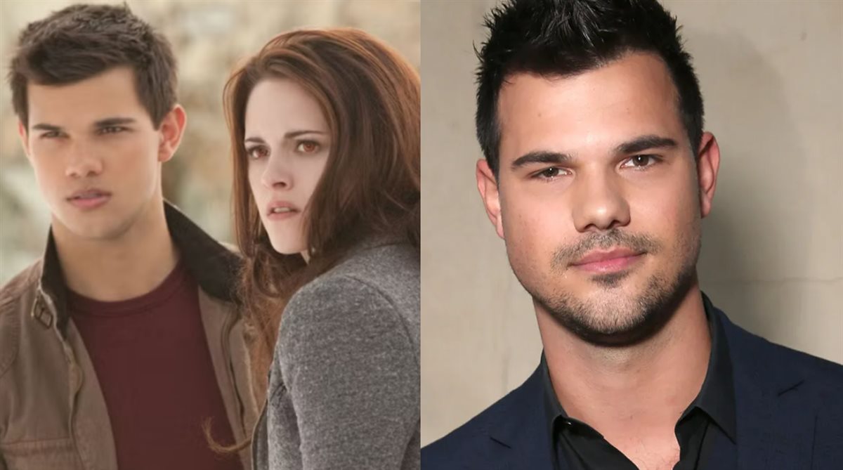 <strong>تايلور لوتنر وصورته في شخصية “جاكوب بلاك” في أفلام Twilight مع الممثلة كريستين ستيوارت</strong>
