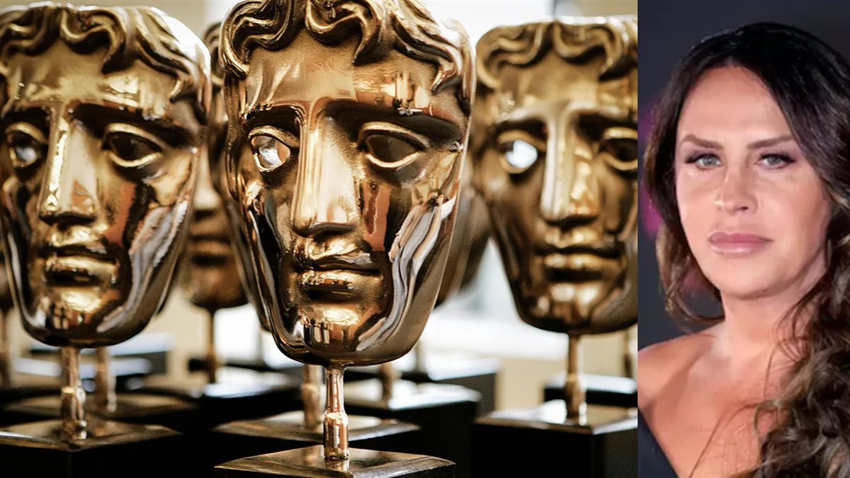 <strong>الممثلة الاسبانية كارلا صوفيا جاسكون بطلة فيلم Emilia Pérez وشعار حفل توزيع جوائز البافتا BAFTA Awards 2025</strong>