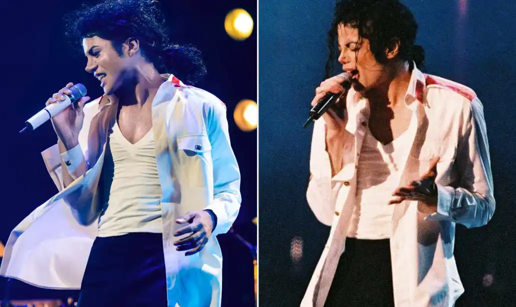 <strong>الفنان الراحل مايكل جاكسون وإبن أخيه جعفر جاكسون بطل فيلم Michael</strong>