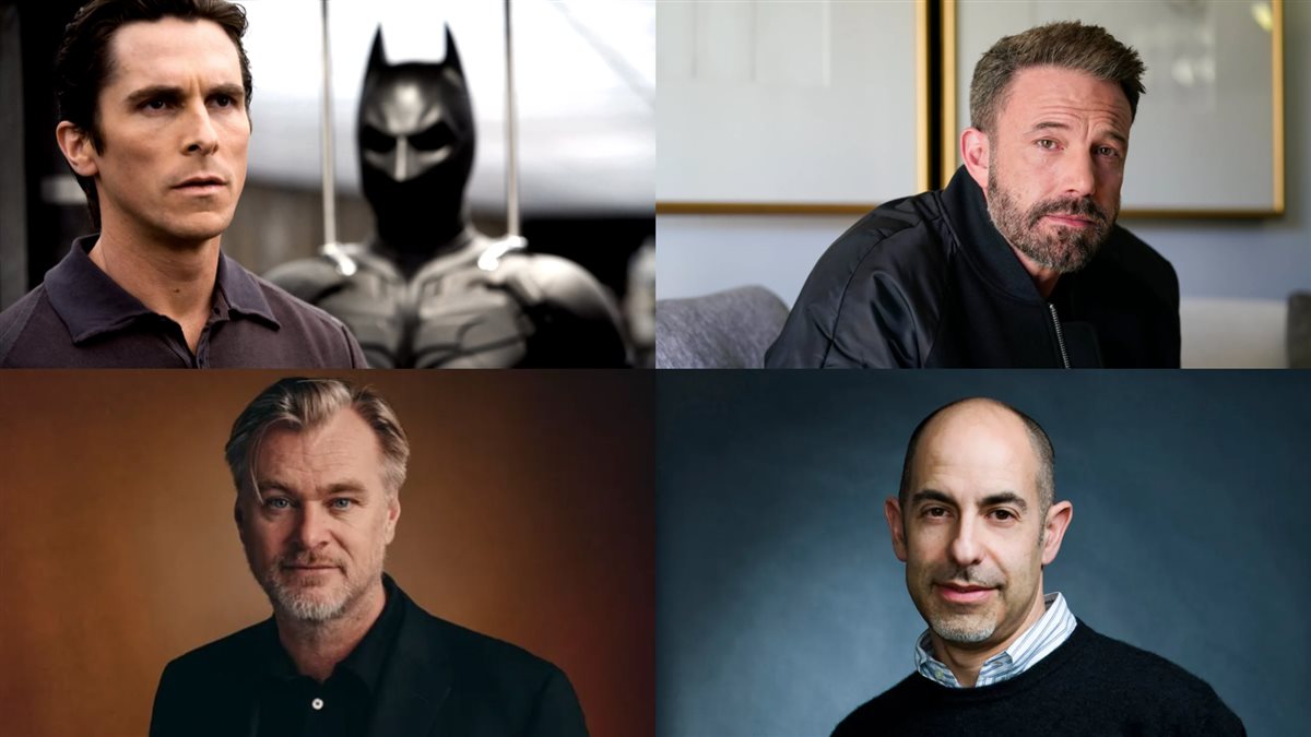 بن أفليك و كريستيان بيل والمؤلف ديفيد إس جويور و كريستوفر نولان مخرج فيلم Batman Begins