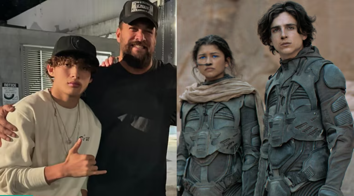 مشهد من الفيلم الجديد Dune: Messiah و جايسون موموا وإبنه ناكوا وولف موموا