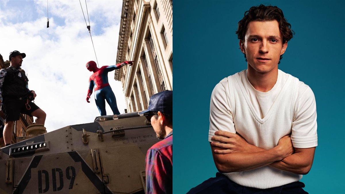 الممثل البريطاني توم هولاند بطل فيلم Spider Man Brand New Day وصورته في موقع تصوير الفيلم