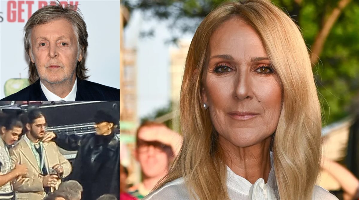 سيلين ديون والمطرب بول مكارتني مطرب فرقة The Beatles وصورة سيلين في حفله الغنائي