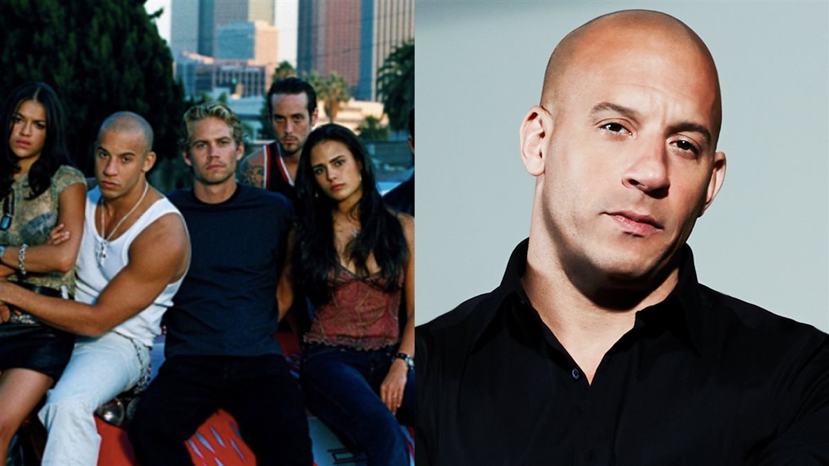 فين ديزل وصورته في الجزء الأول من سلسلة أفلام The Fast and the Furious