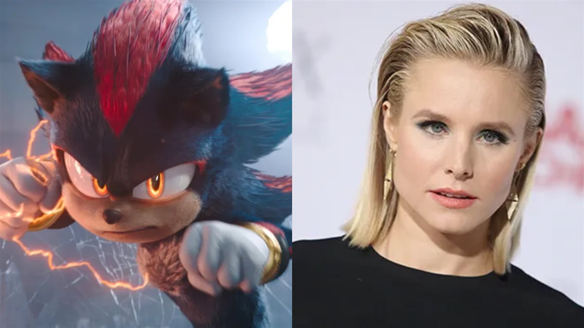 كريستين بيل وشخصية القنفذ سونيك بطل سلسلة أفلام Sonic the Hedgehog