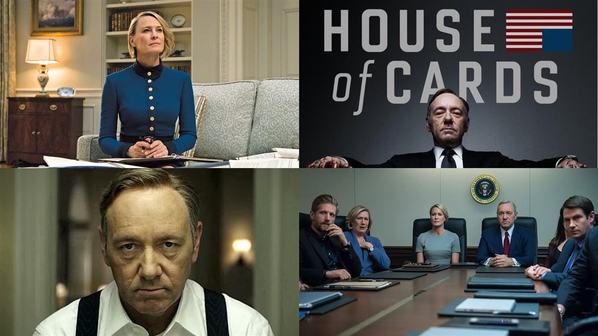 الممثل الأمريكي كيفين سبيسي ومشاهد من مسلسله House of Cards