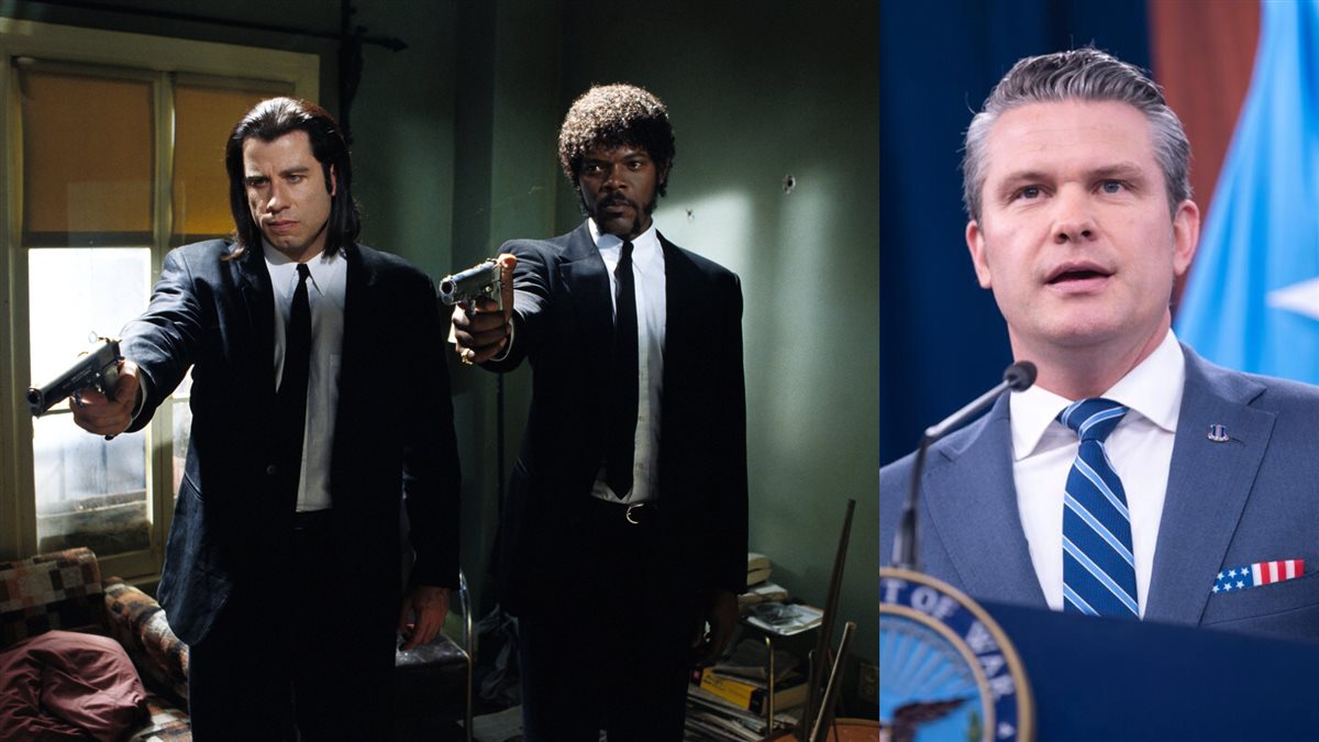 وزير الدفاع الأمريكي بيت هيجسيث ومشهد من فيلم Pulp Fiction