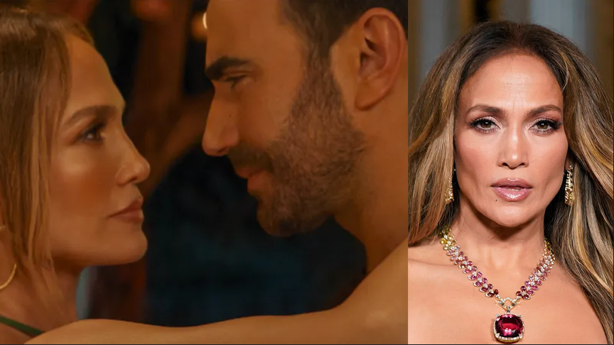 جينيفر لوبيز وصورتها في مشهد من الفيلم الجديد Office Romance