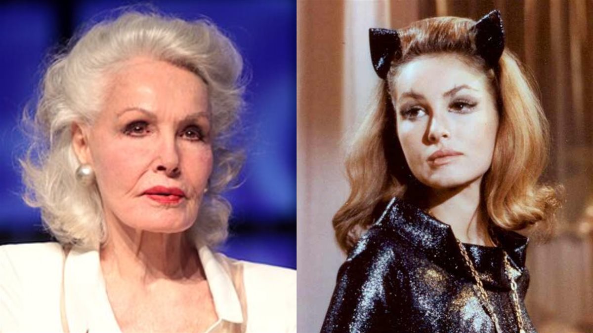 الممثلة جولي نيومار في شخصية Catwoman (المرأة القطة) وصورتها في كبرها
