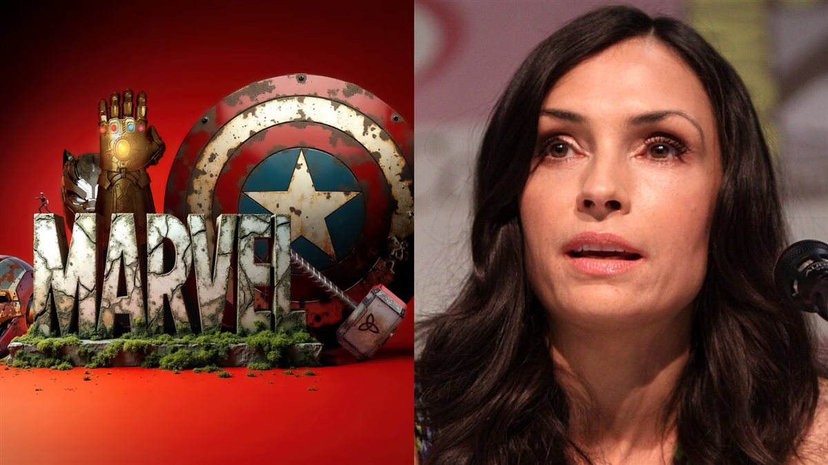 الممثلة الهولندية فامكه يانسن وشعار شركة Marvel