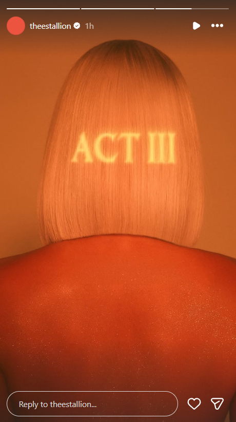 ستوري ميجان ذا ستاليون على إنستجرام التي تُعلن فيه عن ألبومها الجديد ACT III