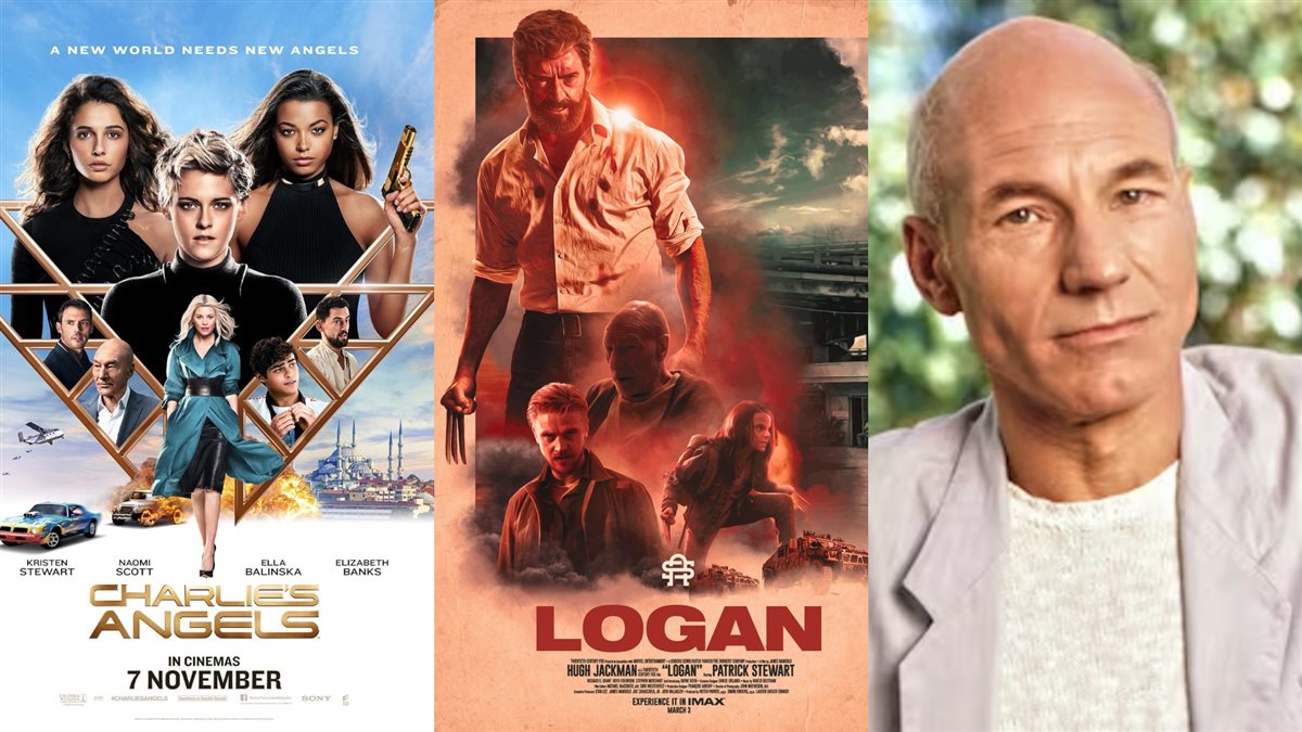 باتريك ستيوارت وصورته على أفيشات أفلام Logan و Charlie's Angels