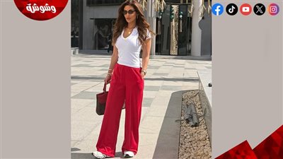 مي سليم تخطف الأنظار بإطلالة كاجوال جريئة تمزج بين الأحمر والأبيض